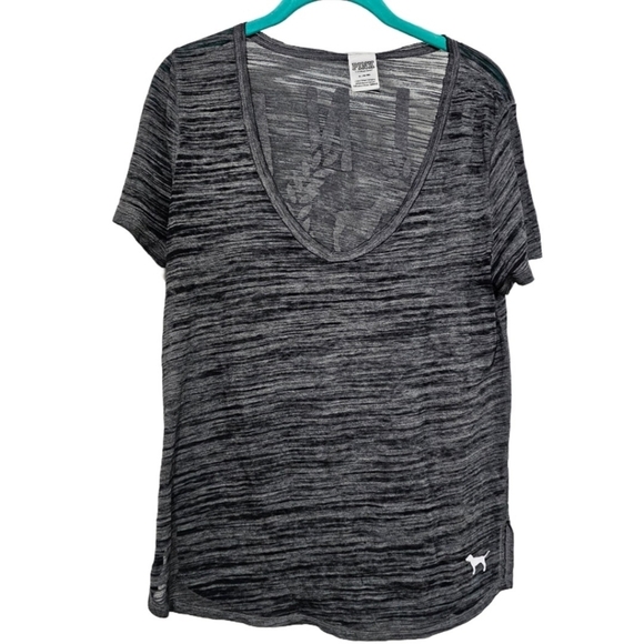 PINK Victoria's Secret Tops - Pink Victoria's Secret Gray Large Spellout Burnout Tshirt